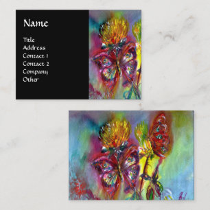 VIBRANT SPARKLING BUTTERFLIES IN BLUE,black Business Card