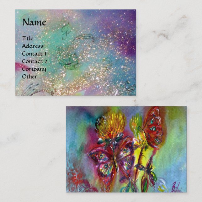 VIBRANT SPARKLING BUTTERFLIES IN BLUE,Teal Business Card (Front/Back)
