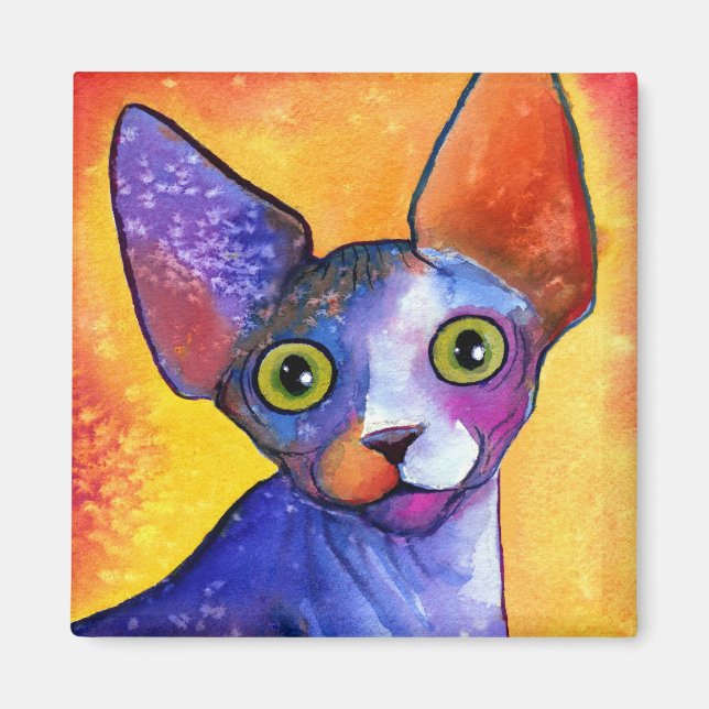 Vibrant sphynx cat 3 painting magnet (Front)