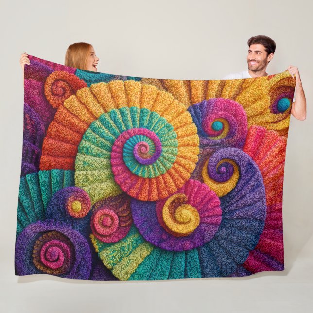 Vibrant Spiral Abstract Patterns Fleece Blanket (In Situ)