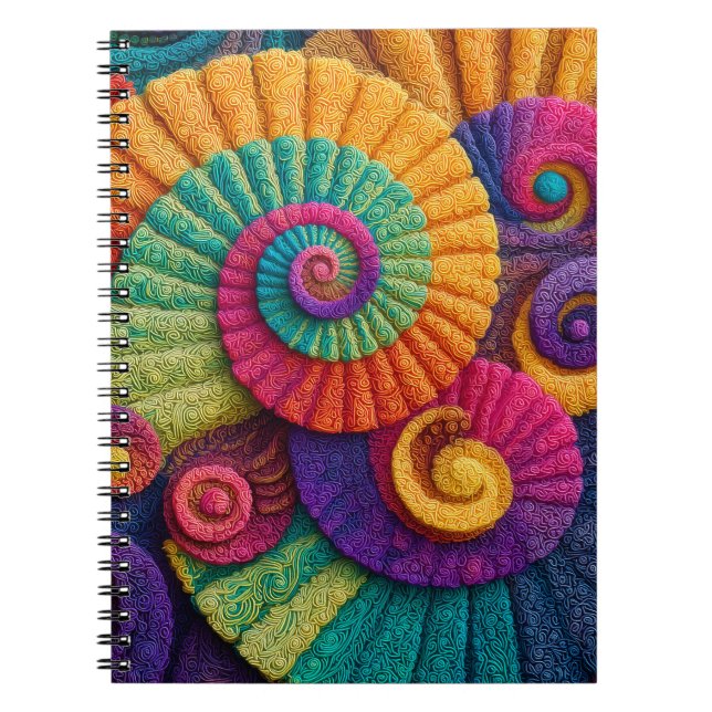Vibrant Spiral Abstract Patterns Notebook (Front)