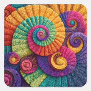 Vibrant Spiral Abstract Patterns Square Sticker