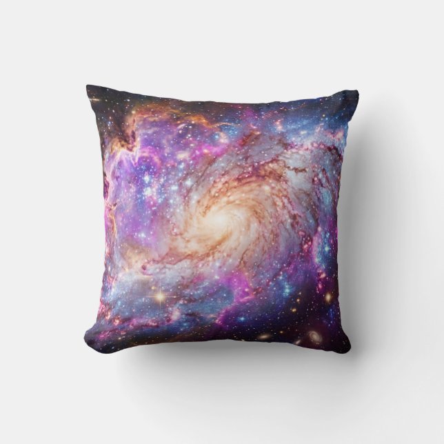 Vibrant Spiral Galaxy & Nebula Space Pattern Cushion (Front)