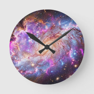 Vibrant Spiral Galaxy & Nebula Space Pattern Round Clock
