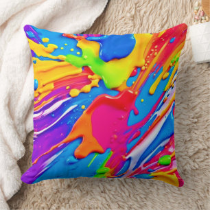 Vibrant Splatter Colour Burst Design Cushion