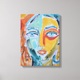 Vibrant Split-Tone Woman Portrait Neo-Expressionis Canvas Print