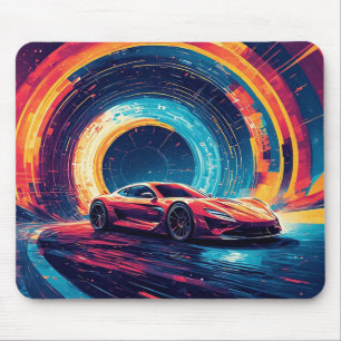 Vibrant Sports Car in a Dynamic Abstract Art Mouse Mat