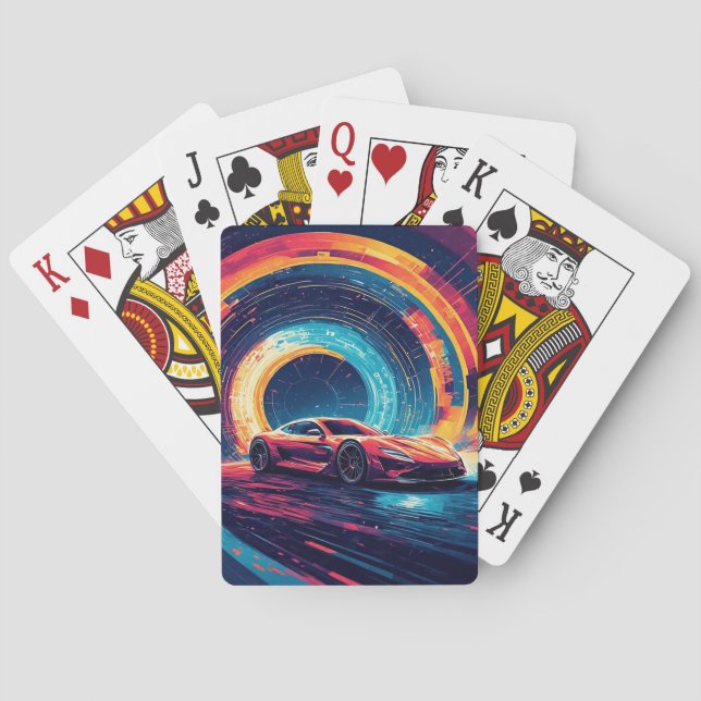 Vibrant Sports Car in a Dynamic Abstract Art Playing Cards (Back)