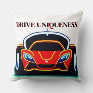 Vibrant Sports Car with Neon Glow Cushion