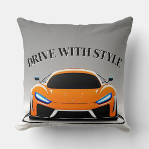 Vibrant Sports Car with Neon Glow Cushion