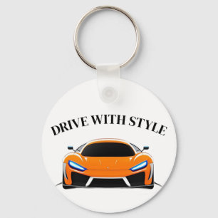 Vibrant Sports Car with Neon Glow Key Ring