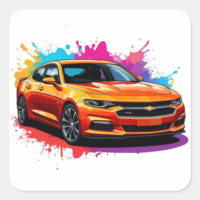 Vibrant Sports Car with Splash of Colours Square Sticker (Front)