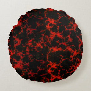 Vibrant Spotted Red and Black Flames Round Cushion