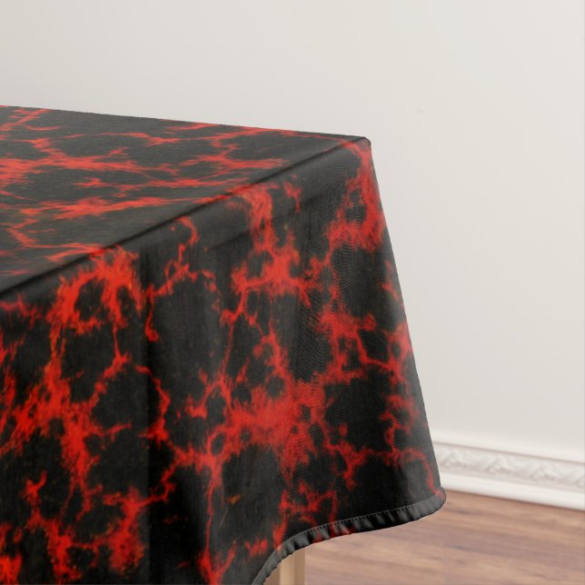 Vibrant Spotted Red and Black Flames Tablecloth (In Situ)