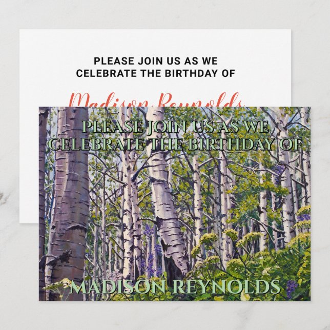 Vibrant Spring Aspen Tree Birthday Invitation  (Front/Back)