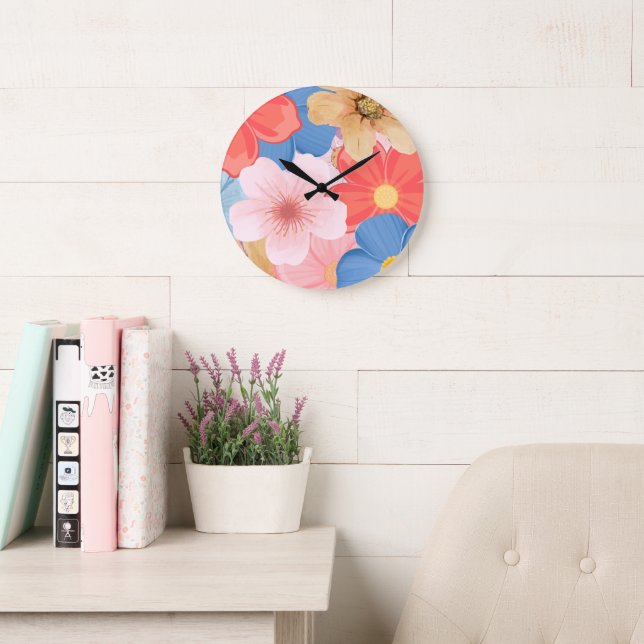 Vibrant Spring Botanical Floral Wall Clock (Reading Room)