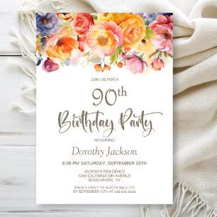 Vibrant Spring Floral 90th Birthday Party Invitation