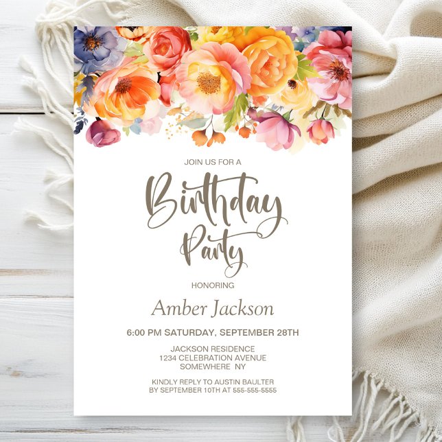 Vibrant Spring Floral Any Age Birthday Party Invitation (Creator Uploaded)
