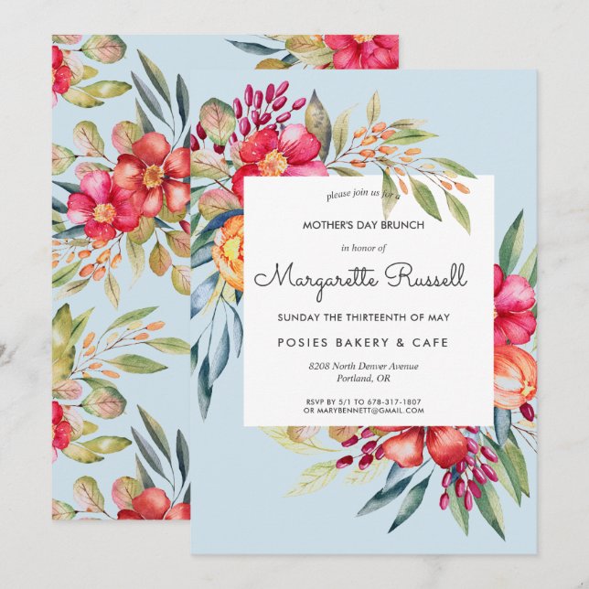 Vibrant Spring Floral Mother's Day Brunch Invitation (Front/Back)