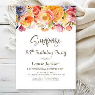 Vibrant Spring Floral Surprise 85th Birthday Party Invitation