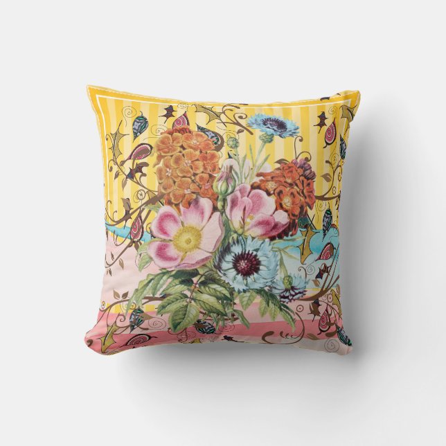 Vibrant Spring Florals Throw Pillow (Front)