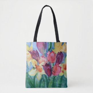 Vibrant Spring Flower Painting Tote Bag