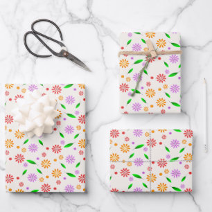 Vibrant Spring Flowers and Leaves Wrapping Paper Sheet