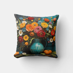 Vibrant Spring Flowers Painting Cushion