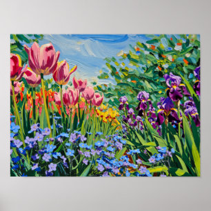 Vibrant Spring Meadow Oil Painting Poster