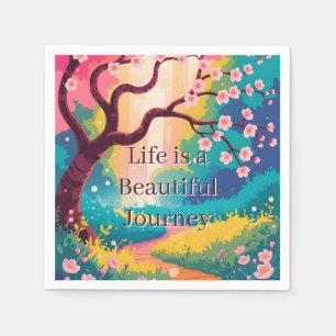 Vibrant Spring Path under Blooming Cherry Blossoms Napkin