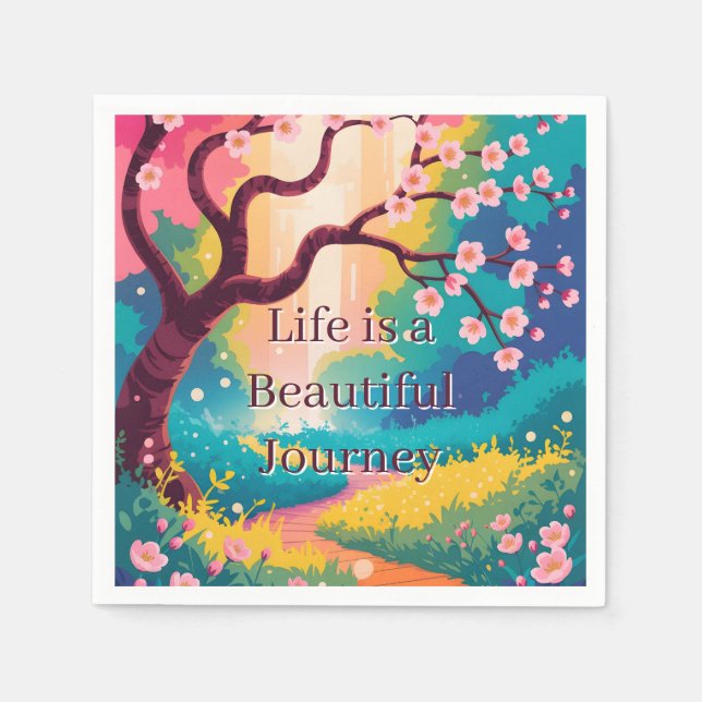 Vibrant Spring Path under Blooming Cherry Blossoms Napkin (Front)