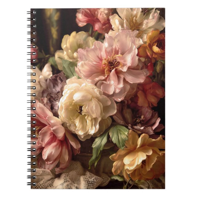 Vibrant Spring Peony Vintage Arrangement Notebook (Front)