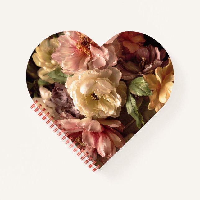 Vibrant Spring Peony Vintage Arrangement Notebook (Front)