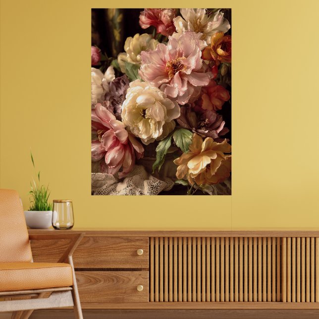 Vibrant Spring Peony Vintage Arrangement Poster (Living Room 2)