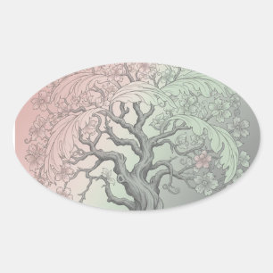 Vibrant Spring Tree Custom - Blossoming Floral Oval Sticker