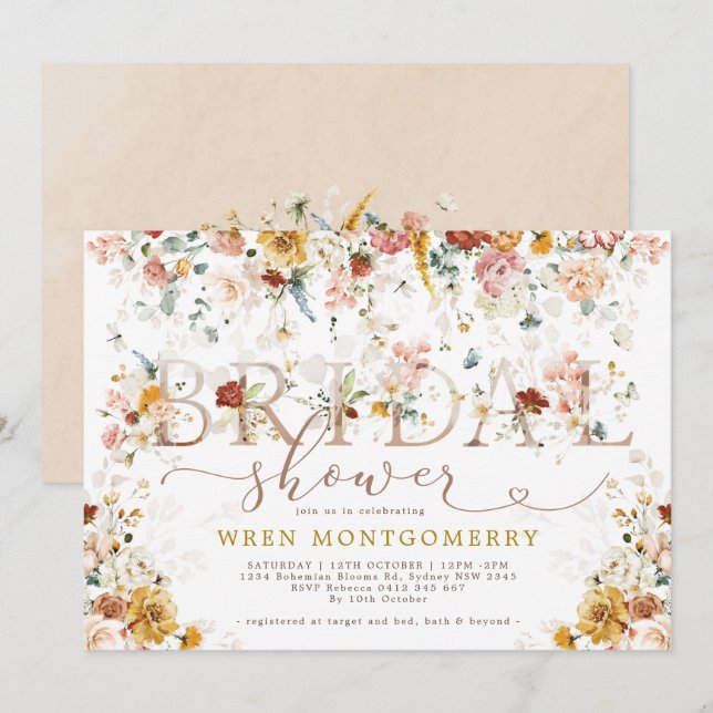 Vibrant Spring Wildflower Garden Bridal Shower Invitation (Front/Back)