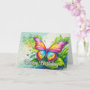 Vibrant Springtime Butterfly Happy Birthday Card