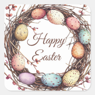 Vibrant Springtime Egg Nest Easter Brunch Square Sticker
