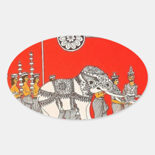 Vibrant Sri Lankan White Elephant Art Oval Sticker