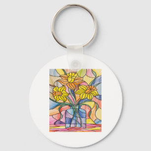 Vibrant Stained Gl Daffodils Sticker Key Ring