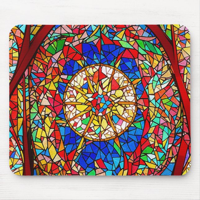 Vibrant Stained Glass Abstract Art Mouse Mat (Front)