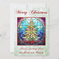 Vibrant Stained Glass Christmas Tree Green Glitter