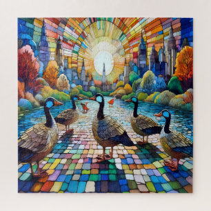 Vibrant Stained Glass Cityscape Jigsaw Puzzle