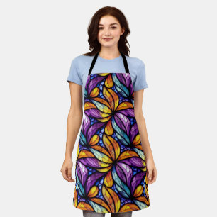 Vibrant Stained Glass Floral: Colorful Design Apron