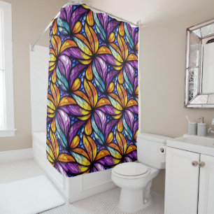 Vibrant Stained Glass Floral: Colorful Design Shower Curtain