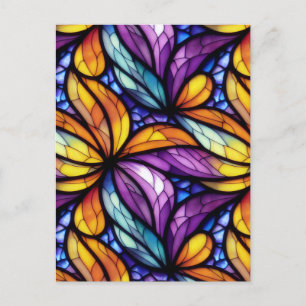 Vibrant Stained Glass Floral: Colourful Design Invitation Postcard