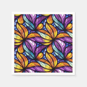 Vibrant Stained Glass Floral: Colourful Design Napkin