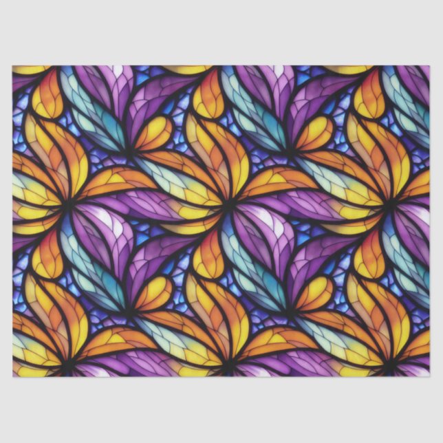 Vibrant Stained Glass Floral: Colourful Design Tissue Paper (Front)