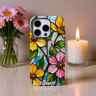 Vibrant Stained Glass Flower Panel iPhone 16 Pro Case