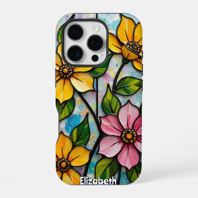 Vibrant Stained Glass Flower Panel iPhone Case (Back)
